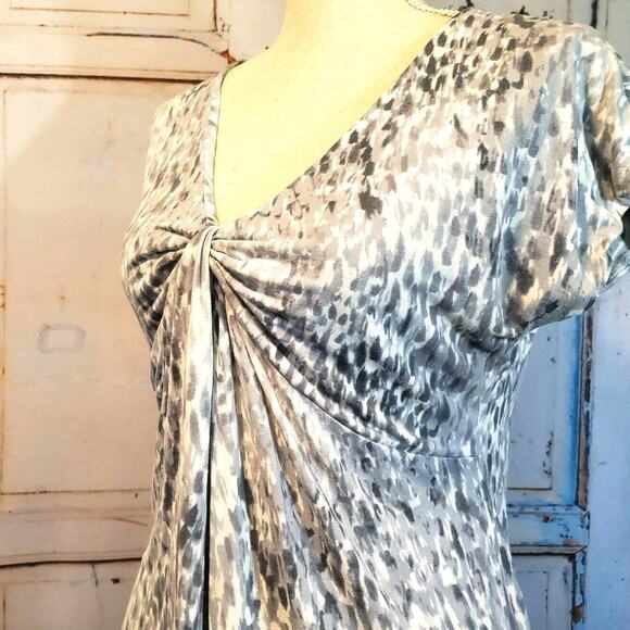 Chaus Knit Top Size S Gray Twist V Neckline Soft Abstract Design Classic Beauty - Picture 7 of 8